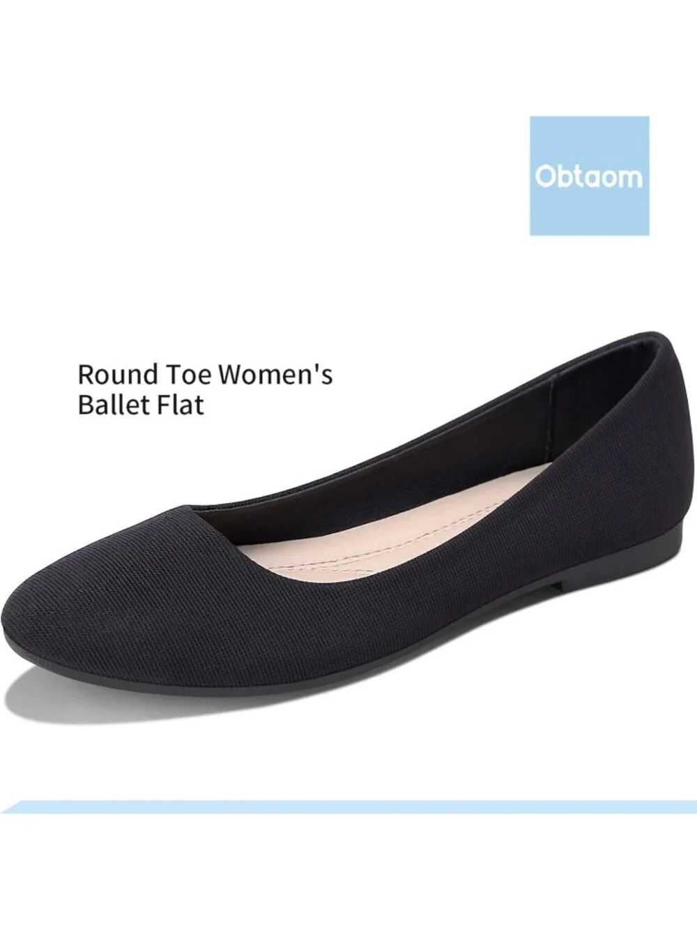 Women's Black Textile Round Toe Flat Shoes Slip on Dress Comfortable